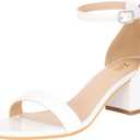 ZriEy Chunky Heels for Women Strappy Platform Sandals Open Toe Heeled Sandals Ankle Strap Adjustable Buckle Lucite Chunky High Heel Shoes (10, White Pu)