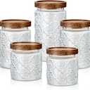 Gerrii 5 Pcs Vintage Glass Food Storage Containers 17/24/34 oz Glass Jar with Lid Airtight Candy Food Canisters for Kitchen Counter Pantry Coffee Beans(Clear,Begonia Round)