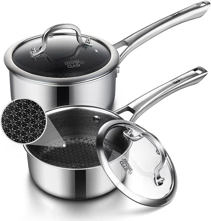 Sauce pan with lid,1.5 Quart & 2.5 Quart Hybrid Nonstick Sauce pans set, Stainless Steel cookware, non stick Pots PFOA Free, Works on Induction, Ceramic and Gas Cooktops