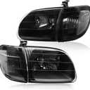 4Pcs Black Clear Lens Headlights + Parking Lights Corner Lamps Assembly Fits 2000 2001 2002 2003 2004 Toyota Tundra Regula/Access Cab Halogen Head Lights L+ R, Replace# TO2530135, TO2531135
