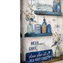 MAQCM Navy Blue Bathroom Decorative Wall Art Rustic Blue Bathroom Canvas Wall Decorative Please Sit In Your Own Logo Painting Painting Retro Aesthetic Pictures Artwork Decoration 16x24 Inches