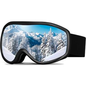 Ski Goggles OTG for Men Women, Anti-Fog Snowboard Goggles UV400 Protection Snow Goggles for Adult Youth (Black&silver)