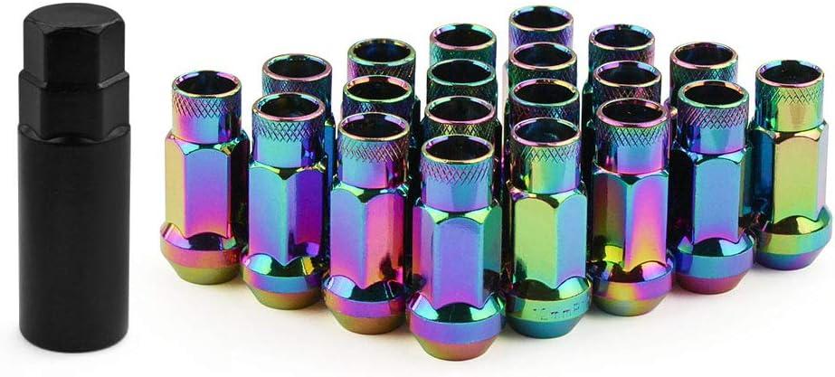 Muge Racing M12x1.5 Bulge Acorn Open End Wheel Nuts - 20 PCS, 12mmx1.5, Neo Lug Nuts Set with 1 Key for Toyota, Honda, Ford, Chevrolet, Mitsubishi, Mazda, KIA, Hyundai, Buick