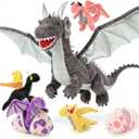 MaoGoLan 7 Pcs Dragon Plush Toy Set, 22 inch Large Dragon Stuffed Animal with 4 Babies & 2 Eggs in Mom's Belly, Dinosaur Plush for Boy Girl Birthday Gift Easter Baby Shower Party Decor, Gray