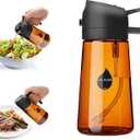 2 in 1 Oil Sprayer for Cooking, Olive Oil Dispenser Bottle for Kitchen Spray and Pour, 16oz/470ml Light-Blocking Dark Amber Glass Brown Bottle, Food-Grade Oil Mister for Air Fryer Black Cap