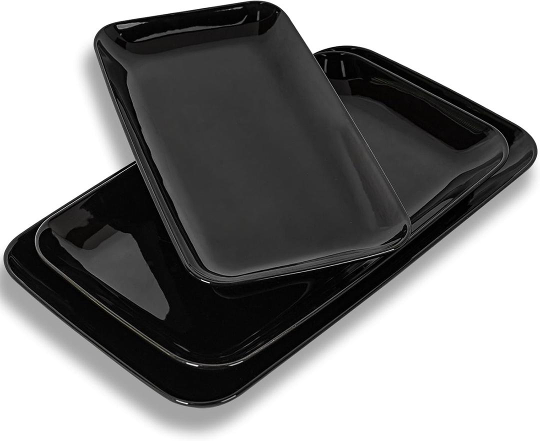 DELLING Large Serving Platter, 16/14/12inch Black Serving Tray Set Rectangular Serving Platters for Party, Entertaining, Turkey Platter for Thanksgiving, Christmas, Microwave Dishwasher Oven Safe