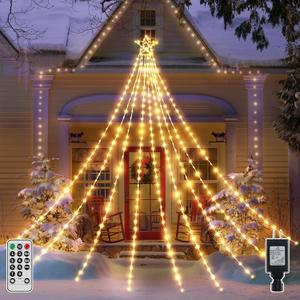 shineshine Christmas Lights 352LED 11.5FT, IP67 Waterproof Outdoor Christmas Decorations with 8 Lighting Modes, Remote Control Warm White Tree Lights for Outside Yard House, HG-6V221C