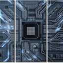 TUMOVO Wall Decor Information Technology Canvas Wall Art 3 Piece CPU Concept Contemporary Home Decor Circuit Board Poster and Printing Framed Ready to Hang (60" Wx40 H)