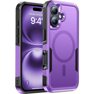 Magnetic for iPhone 16 Case Military-Grade Shockproof, Rugged Phone Case, Heavy Duty Protection [Fit for MagSafe] Anti-Fingerprint Anti-Scratch for iPhone 16 Phone Case 6.1, Purple