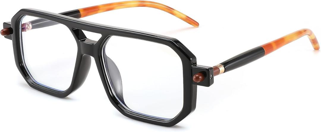 FEISEDY Reading Glasses Vintage Square Blue Light Blocking Glasses Women Men 70s Flat Aviator Glasses B0090 Black 2.0x