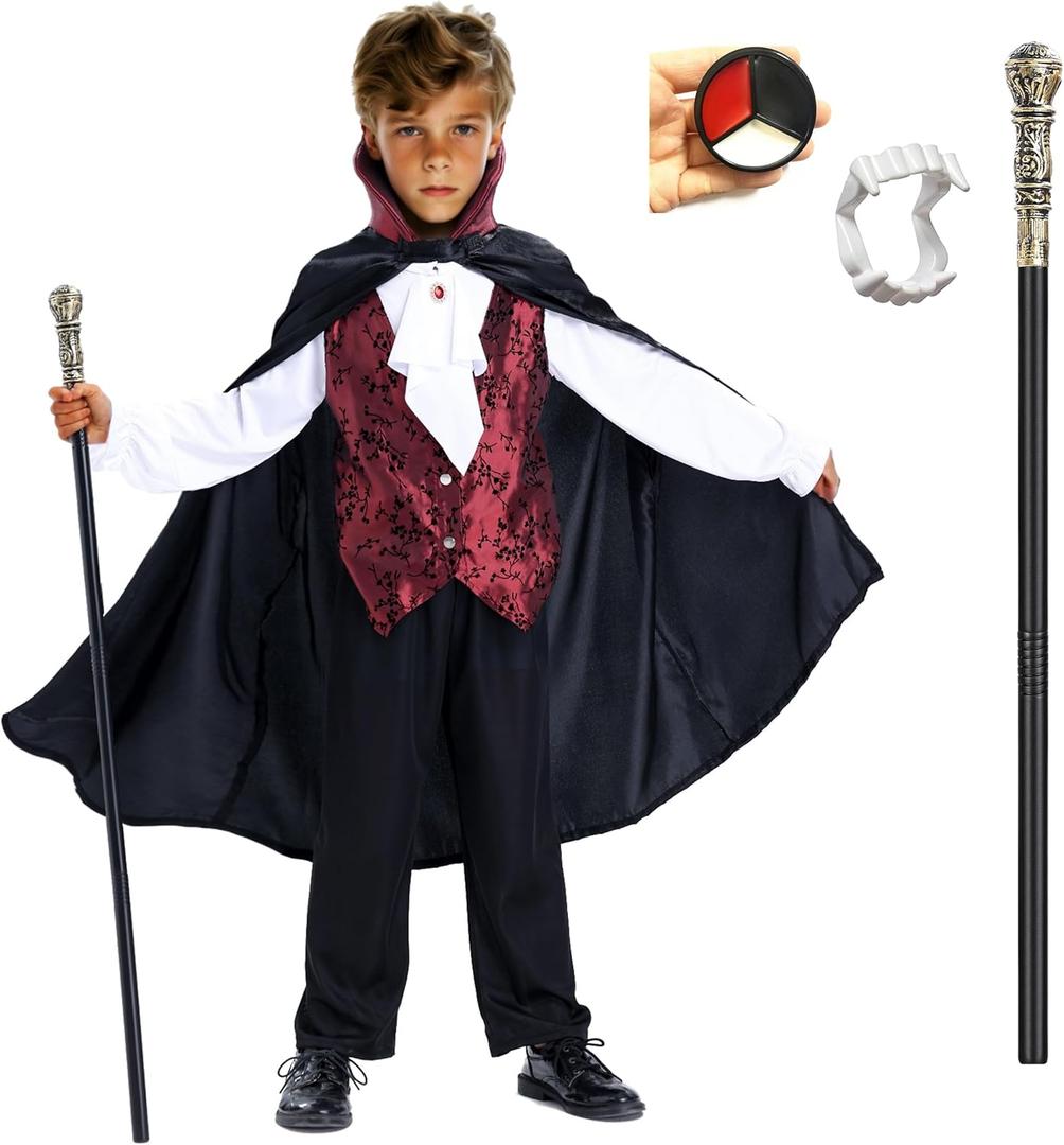 Scary Vampire Costume for Kids  Boys Gothic Vampire Costume Outfit for Halloween Party or Trick-or-Treat (5-7 Years, Black & Red)
