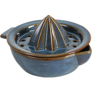 Ceramic Citrus Lemon Orange Juicer Manual Squeezer, Hand Juicer Reamer Rotation Press with 6.8oz Bowl, Strainer Lid, Spout, Handle, Dishwasher Safe, Easy to Clean (Blue)