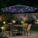 11FT Solar Patio Umbrella with Lights, Outdoor Table Market Umbrella with 32 LED Lights, 8 Sturdy Ribs, Smooth Crank Lift for Pool, Deck and Garden, UV-Resistant