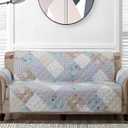 Brilliant Sunshine Blue and Green Rose Patchwork Couch Cover, Quilted Large Sofa Slipcover, 70" Seat Width, Slip Resistant Furniture Protector, 2" Strap, Washable Couch Cover for Kids, Dogs,Blue Green