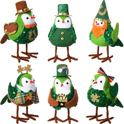Blosssound 6 Pcs Plush Bird Decorations Bird Figurines Doll Table Ornament 6 Style Plush Sparrow for Gifts Indoor Outdoor Office Garden Birthday Party Favors Ornaments (Irish)