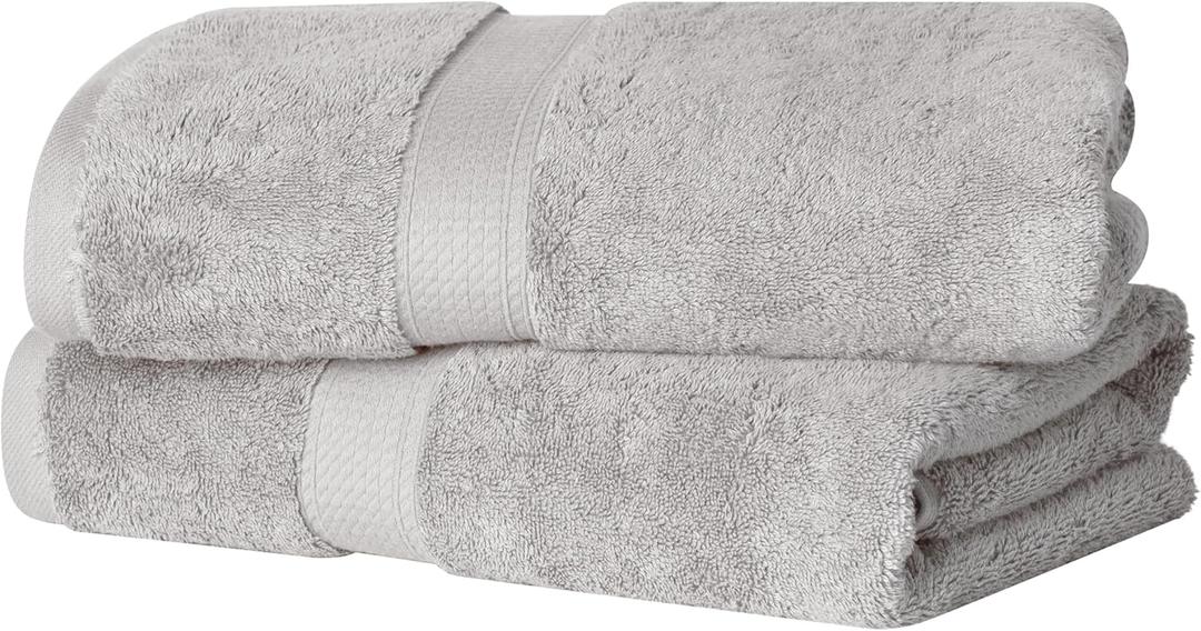 Superior Solid Egyptian Cotton Bath Towel Set, 30" x 55", Silver, 2-Pieces