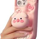 TUFTA Kawaii 3D Pig Phone Case with Stand and Grip for iPhone 15 Pro Max, Cute Cartoon Animal Phone Cover for Girls, Boys, Kids, Teens, and Womens Pink
