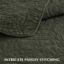 EVERGRACE 100% Cotton Paisley Quilt Set, Queen Size 3 Piece Set Prewashed Lightweight Bedspread with 2 Shams, Soft & Breathable Coverlet for All-Season Comfort, Olive Green | Paisley Stitch, 100% Cotton, Pre Washed, Oeko-Tex Certified, Soft, Lightweight