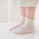 8 Pairs Girls Frilly socks toddler Ruffle Socks Baby Grip Socks (White, L)