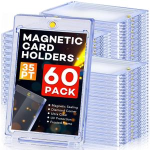 60ct Magnetic Card Holders, 35pt One Touch Card Holder, U-V Protection Hard Plastic Case for Trading Cards, Display Case for Sports, Baseball, Football, Game Cards (60Pack)