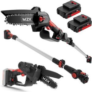 MZK 2-in-1 Cordless Pole Saw & Mini Chainsaw with 3 Replacement Chain, 20V Battery Pole Chainsaw, 4.5" Cutting Capacity, 13ft Reach Pole Saw for Tree Trimming(2 Batteries and Fast Charger Included)