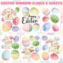 4 x 6 Sheets Happy Easter Window Clings, Double-Sided Reusable Oil Painting Bunny Eggs Window Decals for Glass, Mirror, Party Home Decor (Easter)