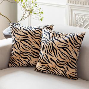 CARRIE HOME Tiger Decor Animal Print Tiger Pillow Covers Soft Velvet Throw Pillows 18x18 Set of 2 Modern Farmhouse Home Decor for Bedroom Couch Sofa (No Pillow Insert)