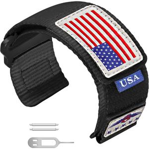 Abanen Rugged Tactical Nylon Watch Band for Garmin Instinct 3 45mm/ Instinct 2 Solar, Sport Strap with Stars-Stripes Flag for Instinct E 45mm/ Tactical/Tide/Esports