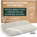 Certified Egyptian Cotton Fitted Sheet Queen - Optimally Blended with Long Staple Cotton, Silky-Soft Sateen Sheets - Wrinkle-Resistant, Skin Friendly & Breathable - Zero Bunching 360 Snug-Fit Elastic
