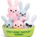 WHAT DO YOU MEME? Emotional Support Bunnies by Relatable, Cuddly Stuffed Animals and Toys, Squishy Toys and Plushies, Great Ideas for Loved Ones of All Ages, Includes 5 Plushies with Carrying Basket