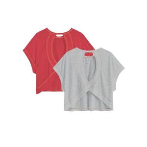 RoseSeek Girl's 2 Packs Open Back Backless Tops Criss Cross Short Sleeve T Shirts Crewneck Casual Tees Grey and Red 14Y