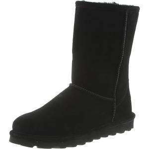 BEARPAW Women's Elle Short Winter Boot 8" Suede Shoes, Sheepskin & Wool Blend Lining, Comfortable Boots, 7, Black
