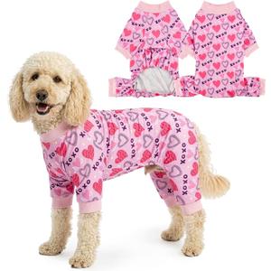 Valentine's Day Dog Pajama Heart Pattern Dog Onesie Jumpsuits Soft Pet Love-Themed Pjs Festival Dog Outfit Costume Apparel Clothes for  Large Dogs 