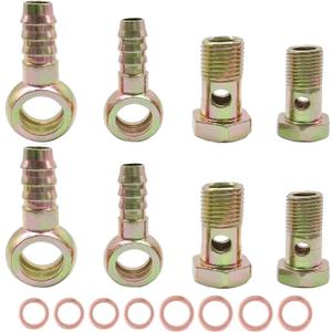 4 Set 12mm & 14mm Diameter Banjo Hose Barb Bolt Fittings,Metric Thread Banjo Bolt Brake Fitting Adapter with Copper Washers for Motorcycle Car