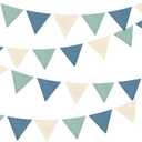 2 Sets of Blue Green Nursery Garland 24Pcs Green Blue Fabric Linen Pennant Banner Flags Triangle Streamers for Baby Playroom Decor Boys Nautical Birthday Hole in One Baby Shower Party Decorations