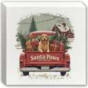 Red Truck Christmas Golden Retriever Wooden Box Sign, Gifts for Golden Retriever Lovers, Rustic Farmhouse Winter Wood Block Sign for Home Office Desk Shelf Table Decor, 5x5 Inch (white -26)