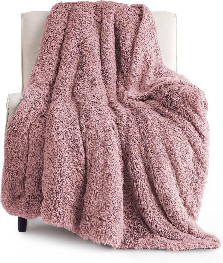 Bedsure Fluffy Dusty Pink Throw Blanket Gifts for Women, Girls, Soft Fleece Cozy Fuzzy Sherpa Plush Warm Minky Thick Faux Fur Throws for Couch, Dark Pink Decor House Blanket Gifts for Her, 50x60