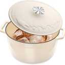 Enameled Cast Iron Dutch Oven - 5QT Dutch Oven Pot with Crab Lid & Oversized Knob & Ergonomic Handles - Heavy Duty Cookware for Braising, Stews, Roasting, Bread Baking - Cream White