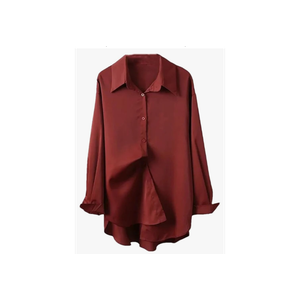 Women's Loose Chiffon Shirt Solid Color Long Sleeve Lapel Casual Buttons Blouses Tops L