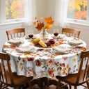 Eikione Thanksgiving Tablecloth, Round Fall Tablecloth 70 Inch, Pumpkin Table Cloth, Autumn Harvest for Christmas, Holiday, Birthday,Thanksgiving Decor (Maple Leaf Pumpkin)
