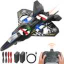 BEZGAR Drones for Kids | 2.4GHZ RC Plane, Remote Control Airplane, RC Helicopter, 360° Flip Fighter Jet Toy with Colorful LED Navigation Light Gray 
