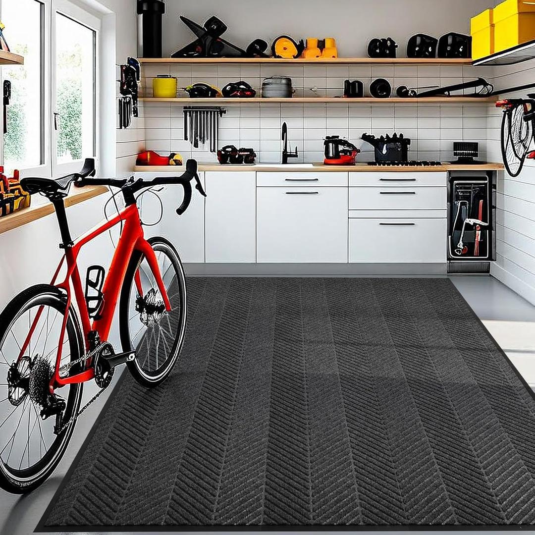 5 x 7 Heavy Duty Front Door Mat Indoor Outdoor Entrance, Large Non-Slip All Weather Commercial Floor Mat for Entryway, Low Profile Waterproof Industrial Rug for Garage (Charcoal Grey)