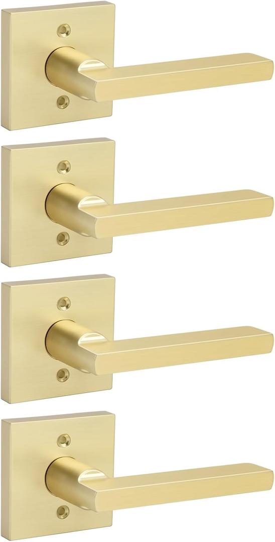 goldenwarm Gold Dummy Door Handles, No-Turning Brushed Brass Door Dummy Levers, Brushed Gold Dummy Handle2 Pack