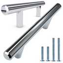 ALPINE HARDWARE Premium Solid Euro Style Bar Handle Pull-3Pack-3 In Hole Center & 5 3/8 In Length-Heavy Stainless Steel Bar Handle Pull W/ Polished Chrome Finish-American Owned Cabinet Hardware