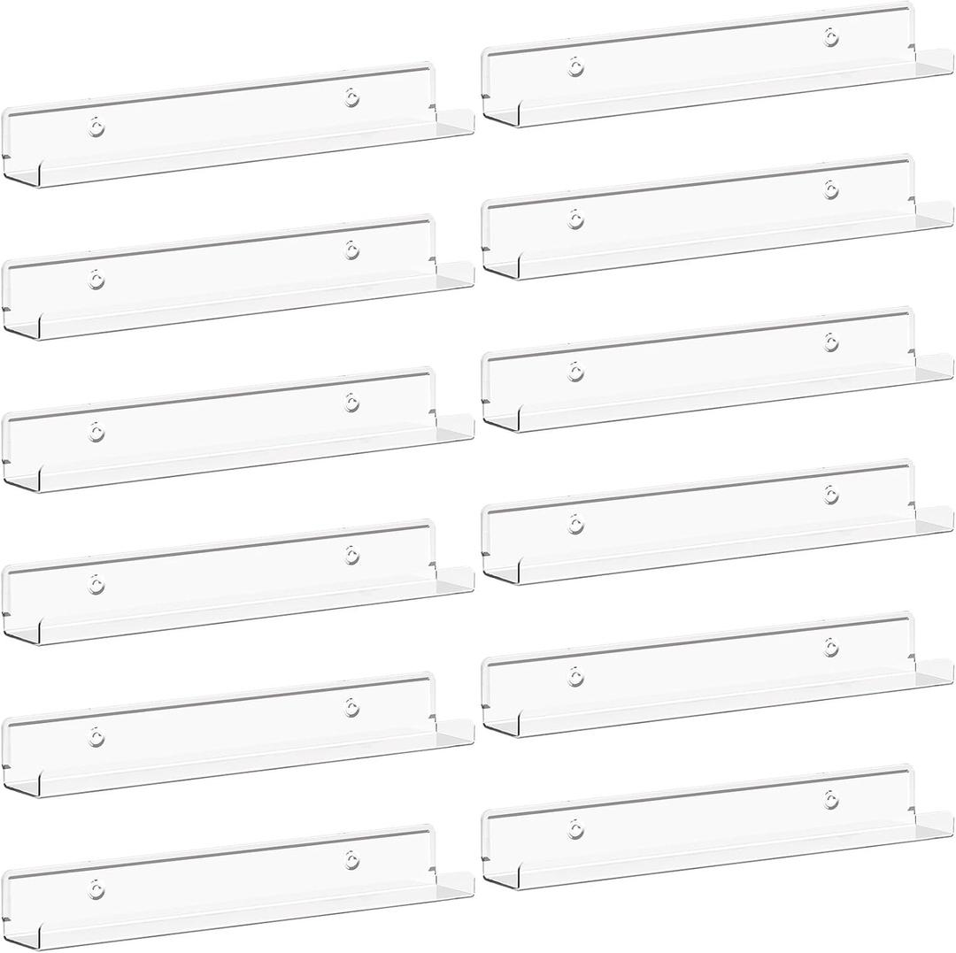Lifewit Floating Shelves for Vinyl Record, 12 Pack 12" Clear Acrylic Wall Shelf Room Decor for Book/Photo/Picture/Makeup Display in Bedroom, Living Room, Bathroom Storage and Organization