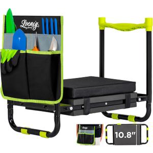 10.8 Wide Garden Kneeler and Seat, Heavy Duty Foldable Gardening Stool with Tool Belt Pouch, Included Thickened Kneeling Pad, Portable Gardening Bench Chair for Seniors & Parents