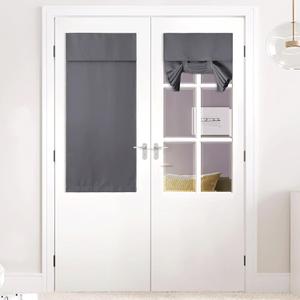 NICETOWN Blackout French Door Curtain, Room Darkening Tie Up Shade Small Window Curtains and Drapes Thermal Insulated Tricia Door Blinds for Patio Classroom, W26 x L50 inch, 1 Panel, Grey