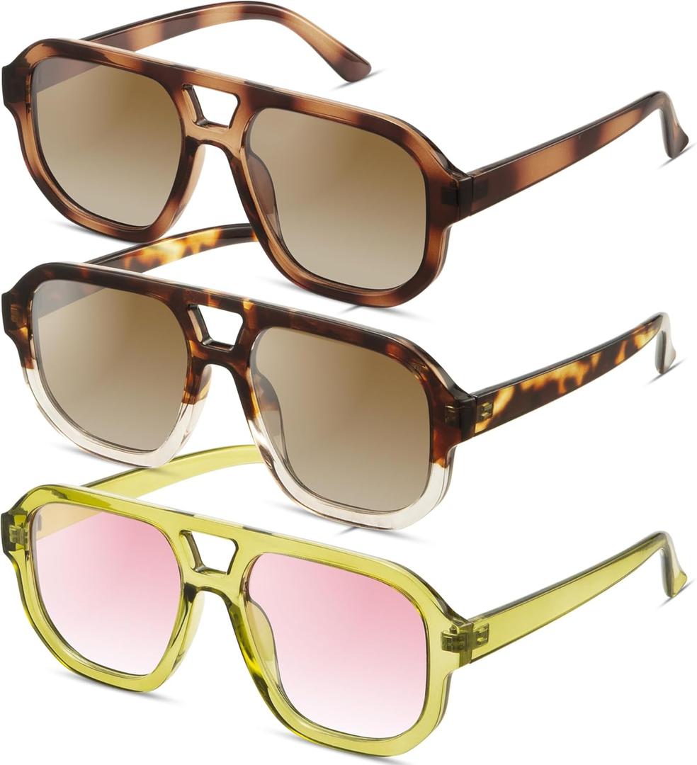 livho Trendy Polarized Square Aviator Sunglasses Women Men Square Eyewear Frame, Retro Sun Glasses for Women Men 2025 Shades (Pink/Light Brown+tortoise Gradient Brown/Brown +Dark Green/Gradient Pink)