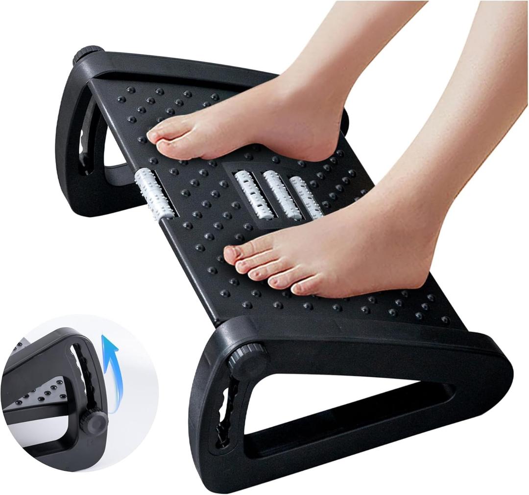 Under Desk Foot Rest, Ergonomic Foot Rest for Under Desk at Work, Gaming Foot Stool with 6 Adjustable Heights, Manual Foot Massage Rollers, Home & Office Use, Gift