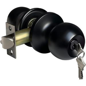 BESTTEN Keyed Entry Door Knob, Entrance Door Lock, Standard Ball, All Metal, Matte Black